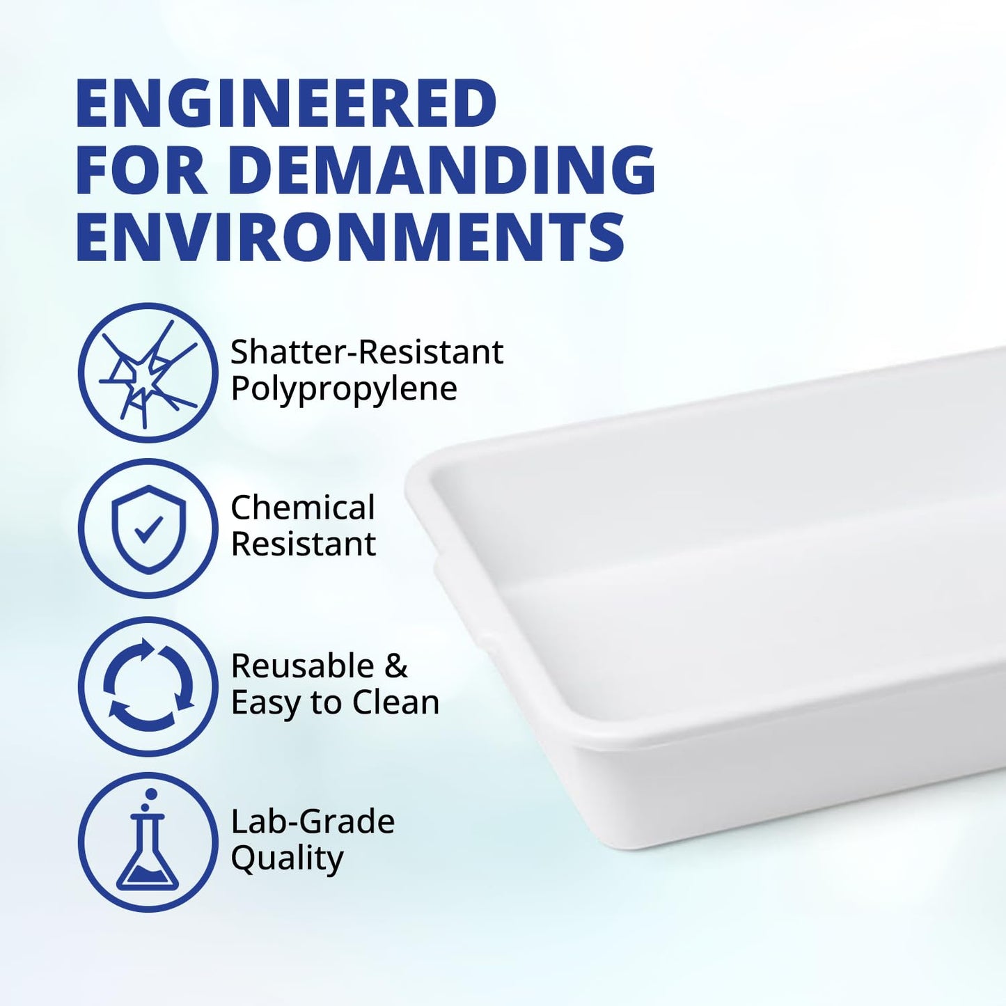 United Scientific Polypropylene Multi-Purpose Containment Tray - Plastic Trays for Sterilizing & Drying Lab Equipment and Supplies - Durable and Temperature Resistant - 15" L x 12" W x 3" H (1 Count)