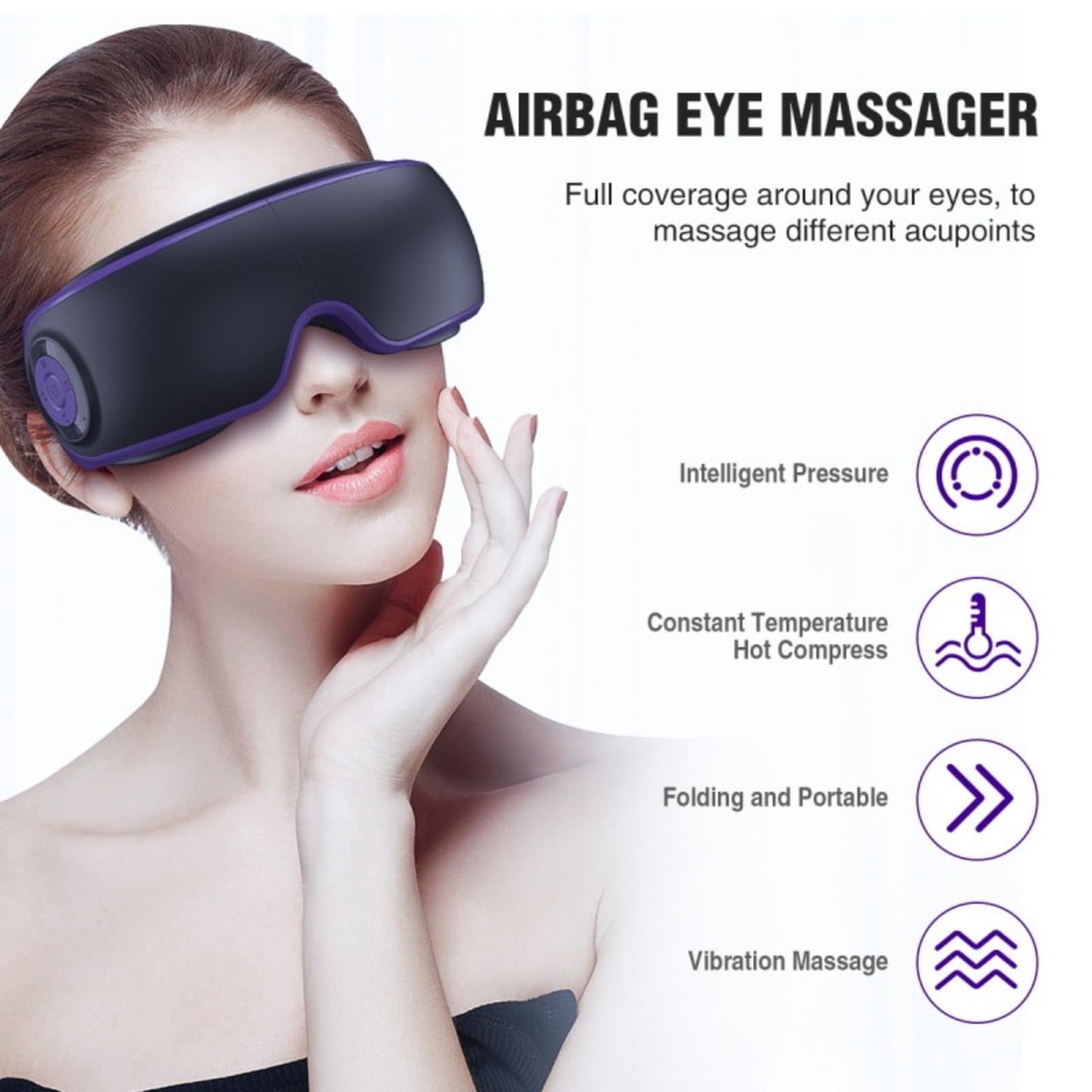 Eye Massager with Heat, Adjustable Bluetooth Music Sleep Mask for Migraine, Dark Circles Relief, Improve Sleep, for Women Men Black Purple