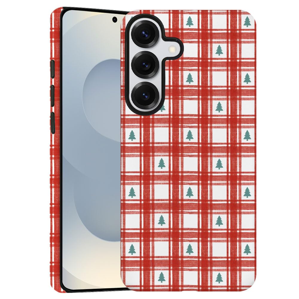 TnXee Case for Samsung Galaxy S25,Christmas Tree Red Gingham Pattern Phone Case Drop Resistant Frosted 2 in 1 Solid Dual-Layer C