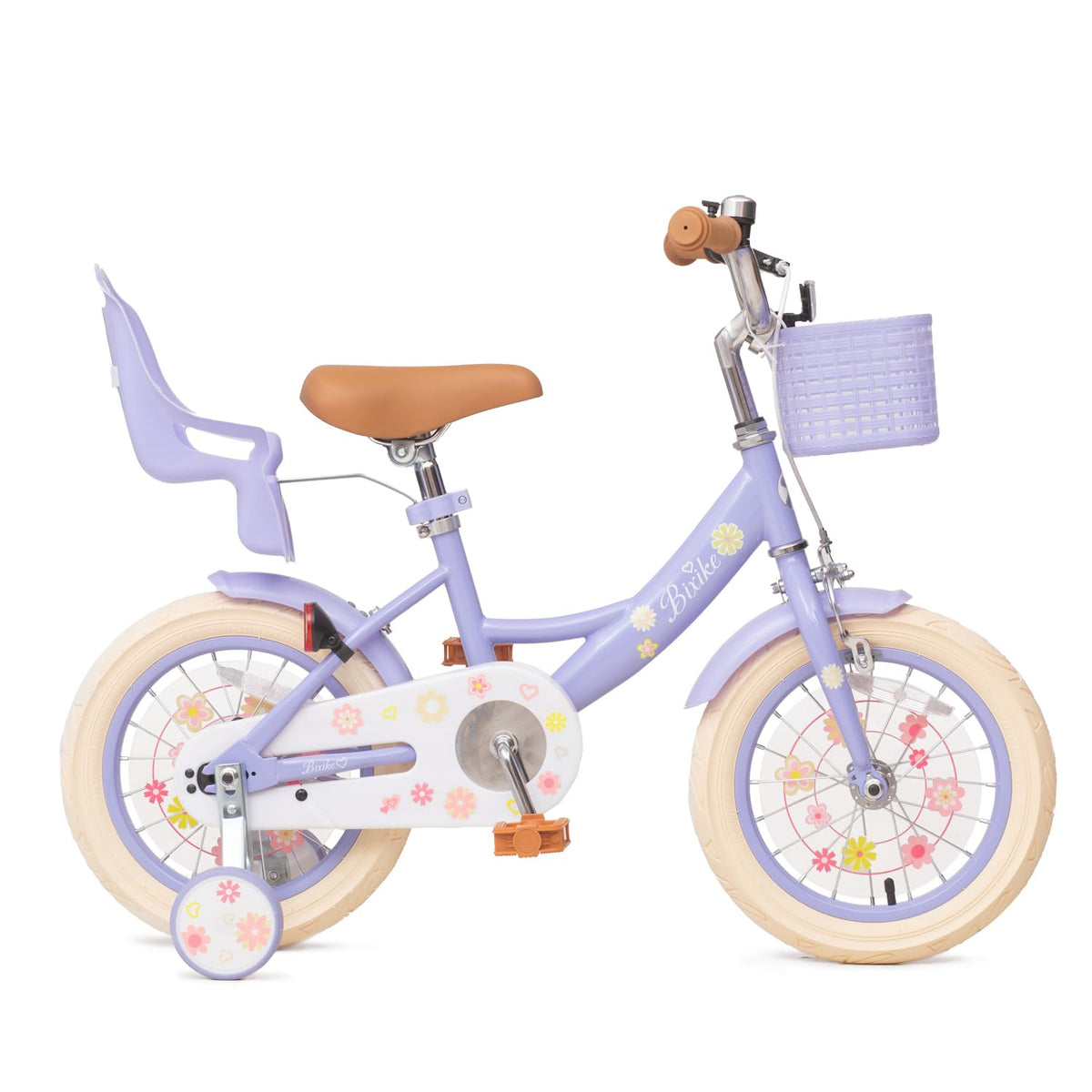 Bixike Girls Bike with Basket for Toddlers and Kids Aged 3-14 Years Old, 14 16 18 Inch with Training Wheels & Doll Seat, 20 Inch with Kickstand & Rear Rack, Princess Style Bicycle for Gift