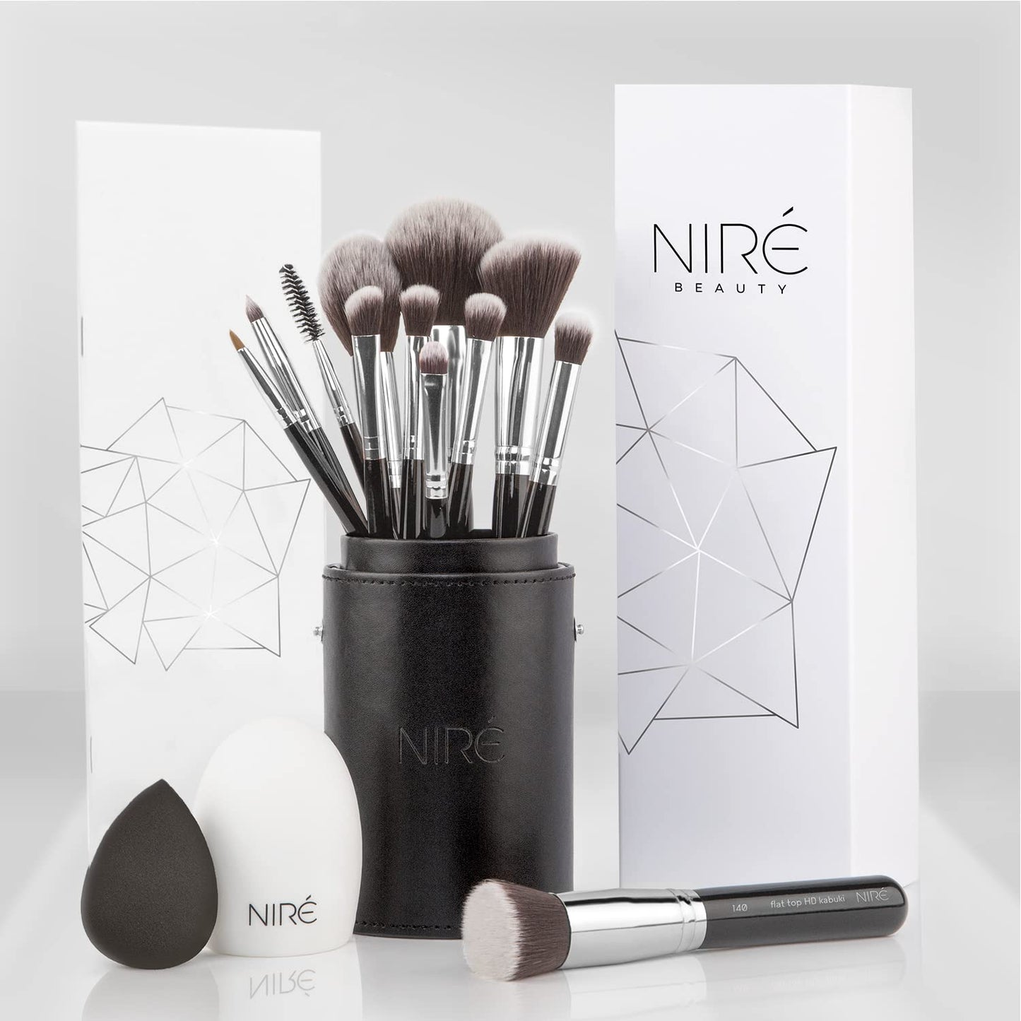 Nir Beauty 15piece Award Winning Professional Makeup Brush Set: Vegan Makeup Brushes with Case, Makeup Sponge, Brush Cleaner,