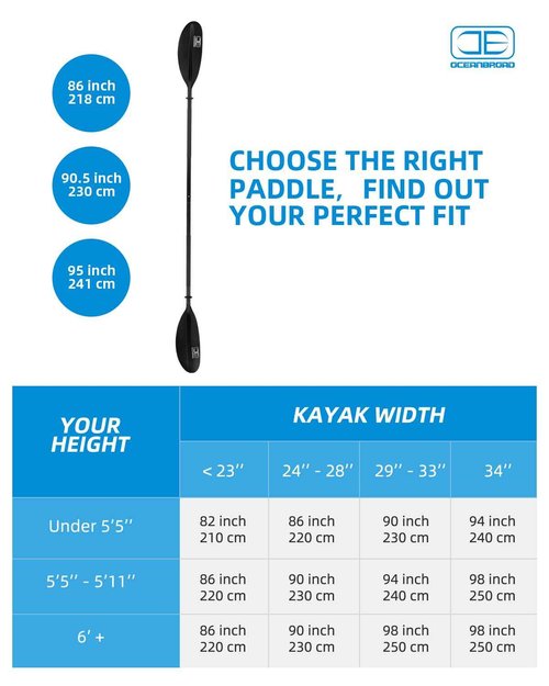 OCEANBROAD Kayak Paddle 95in/241cm Alloy Shaft Kayaking Boating Canoeing Oar with Paddle Leash 2 Paddles, Black
