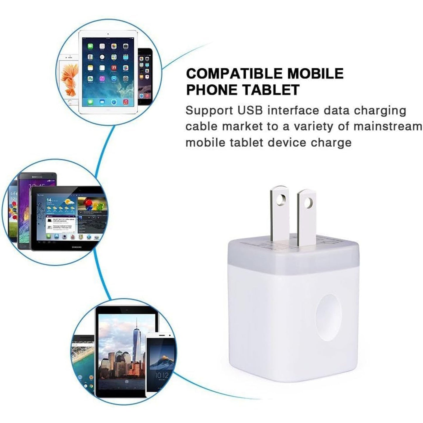 Usb Charger Wall Plug, Fivebox 5Pack 2.1Amp Fast 2Ports Usb Wall Power Adapter Charging Block Base Charger Brick Cube Box For Ip