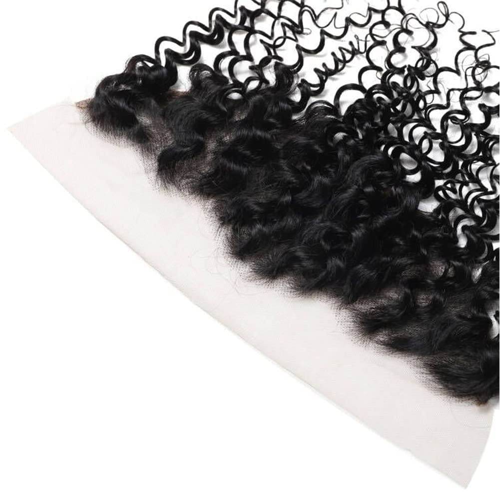 Amella Hair 8A Brazilian Virgin Curly Hair 3 Bundles with Lace Frontal non Baby Hair 100% Unprocessed Human Hair Weave with Free