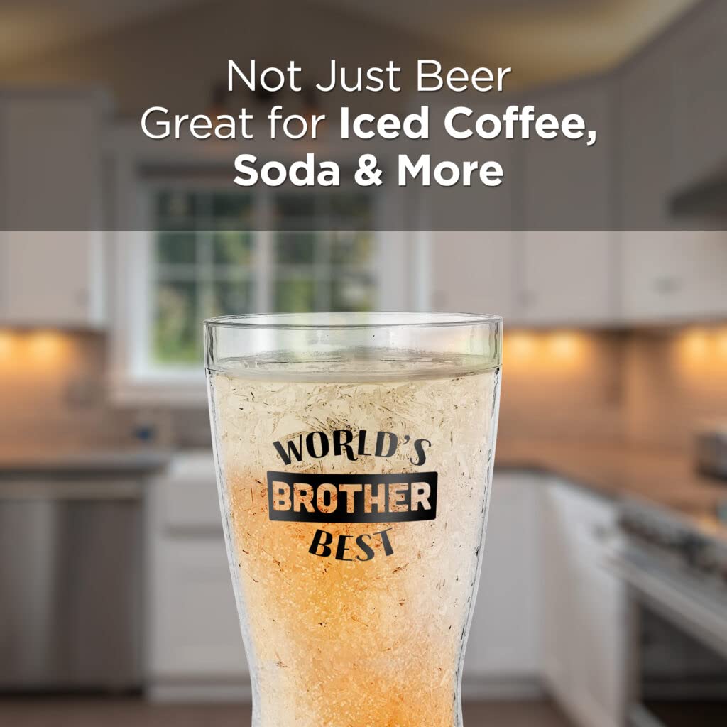 GALVANOX SoHo Freezer Cup Gift for Brother, Double Walled Chiller Mug for Iced Cold Drinks - Insulated 14oz Frozen Pint Drinking Glass for Christmas/Birthday Worlds Best Brother (Gift Boxed)