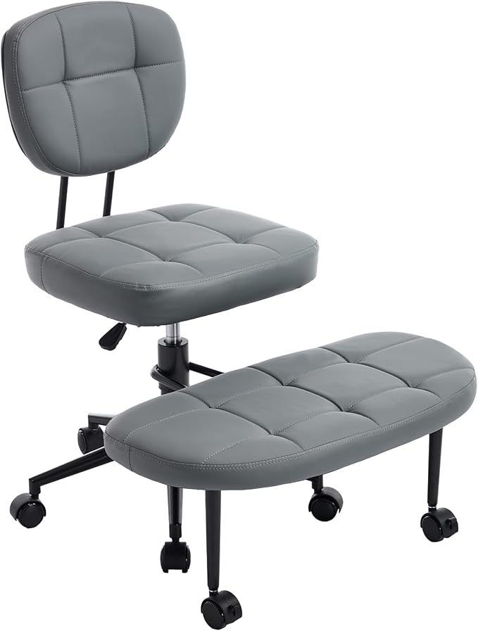 Cross Legged Office Chair, Ergonomic Criss Cross Desk Chair ADHD Meditation Yoga Kneeling Chair with Brake Wheels, Home Office Desk Chair with Adjustable Height, Lumbar Support (Grey)