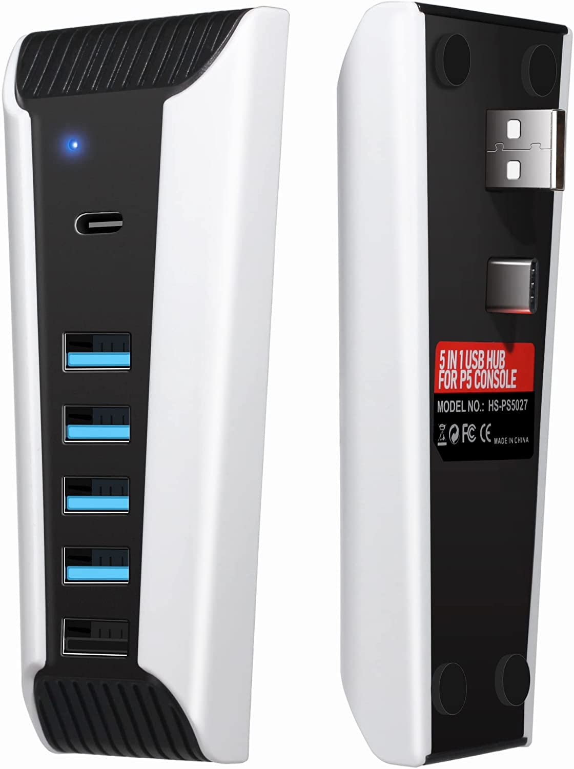 AQIDAP 5 Port USB Hub for PS5,USB High-Speed Expansion Hub Charger USB Extender Compatible with PlayStation 5 Game Consolewith 4