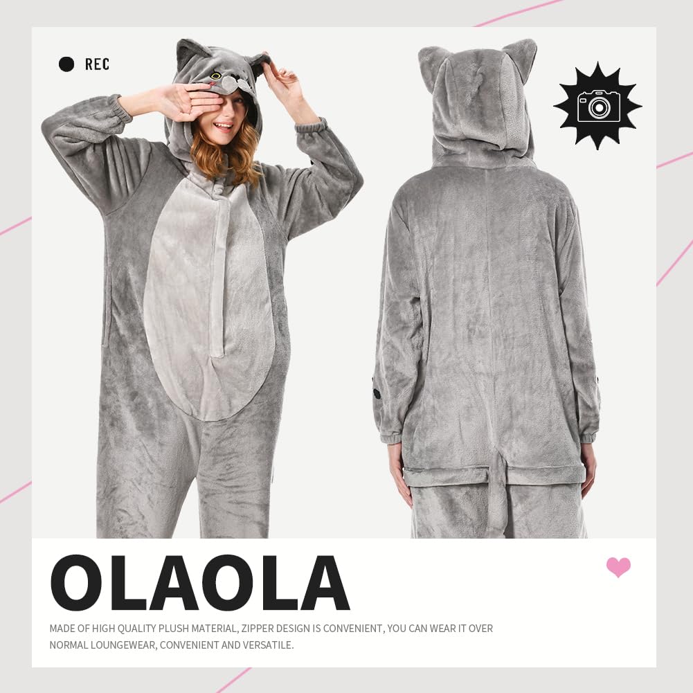 OLAOLA Adult British Shorthair Cat Onesie Animal Pajamas Flannel Homewear Sleepwear Halloween Cosplay Jumpsuit for Women Men
