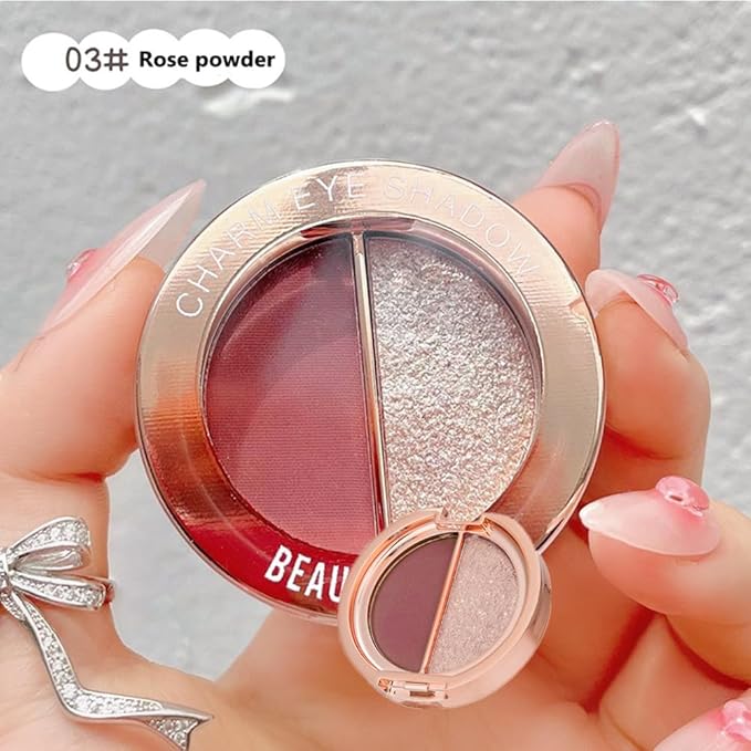 Double color eye shadow, high pigment eye makeup palette, matte shimmer metal eye shadow powder, waterproof and durable color eye makeup (03#Rose powder)
