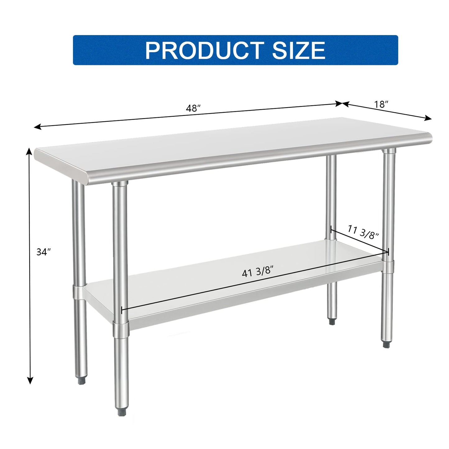 HARDURA Stainless Steel Work Table Commercial 18×48 Inches Kitchen Prep Table and Heavy Duty Commercial Workbench NSF 430 with Undershelf and Galvanized Legs