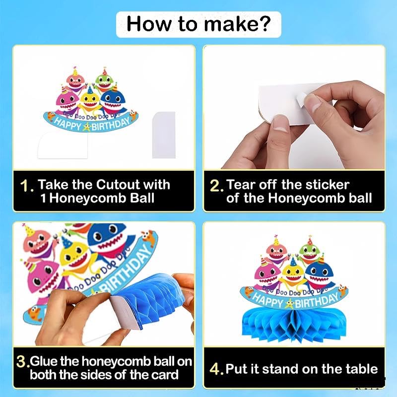10 Pcs Shark Table Centerpiece,Honeycomb Centerpieces Table Toppers for Shark Birthday Party.