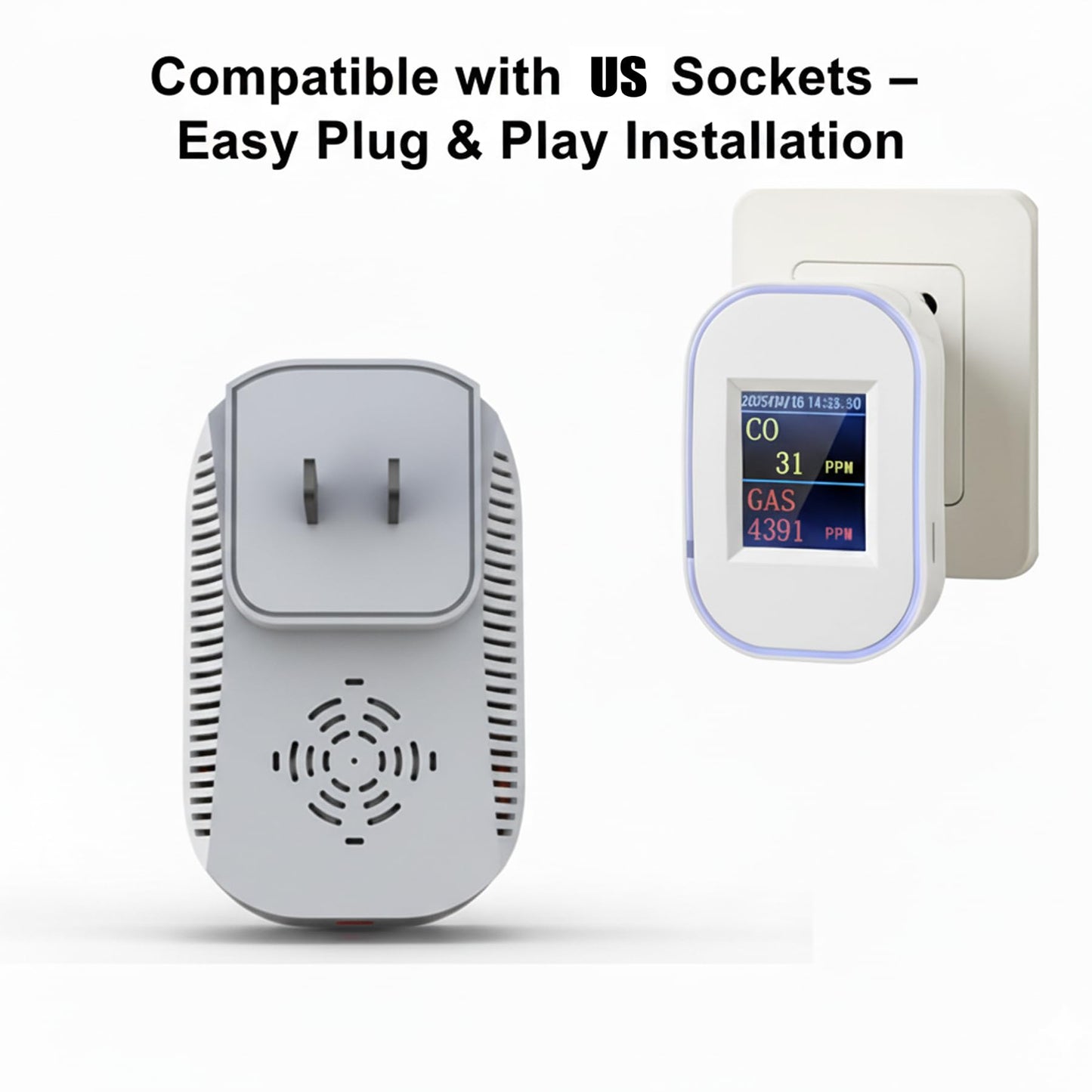 WiFi Carbon Monoxide & Natural Gas Detector Plug-in, 2-in-1 Gas and Carbon Monoxide Detector, Smart CO Detector Plug in & Combustible Gas Leak Detector for Home, RV, Kitchen – Supports 2.4 GHz WiFi