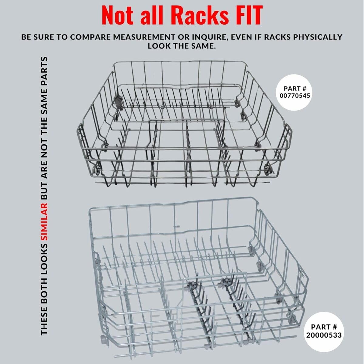 Lower Dishwasher Crockery Basket Rack. Compatible with Bosch & Thermador 20007189. Fits Specific Models only. 21 5/8" Deep.