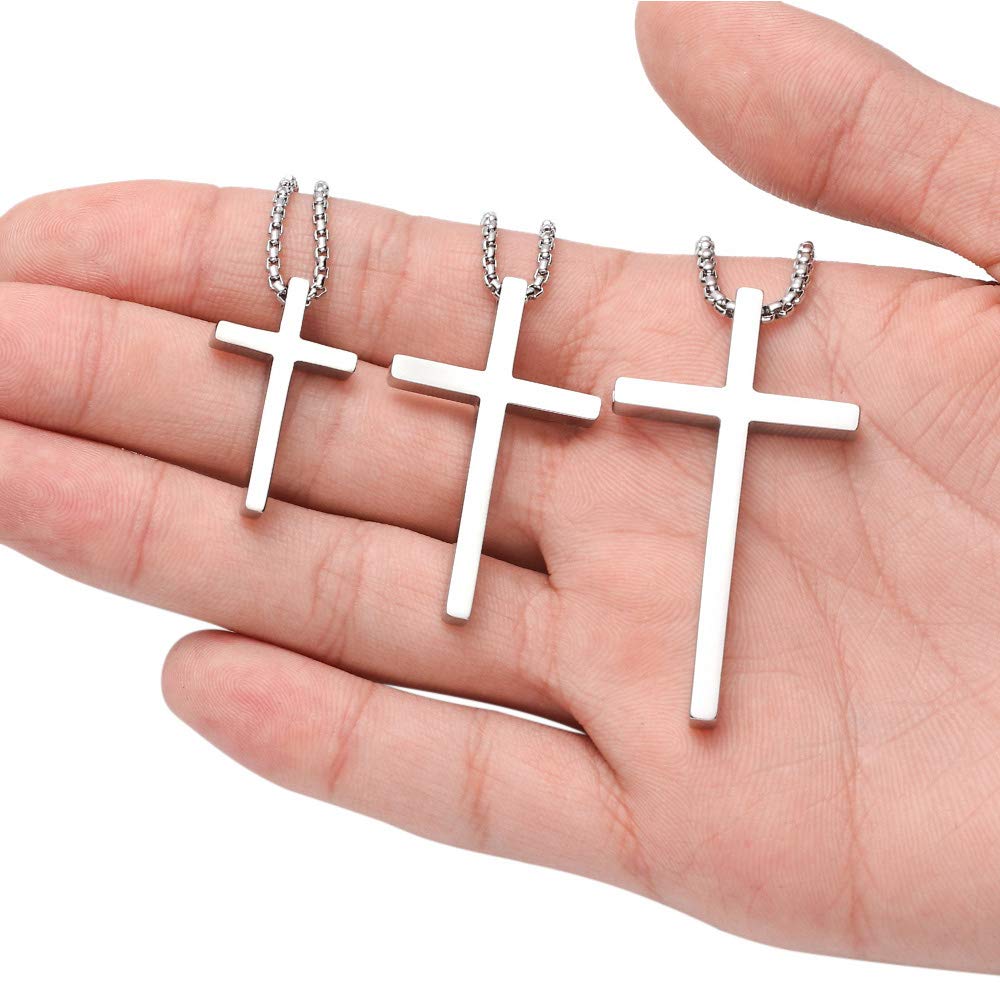 Ursteel Cross Necklace for Men, Stainless Steel Cross Chain Silver Mens Cross Necklace 18 Inch, Christian Jewelry Cross Necklace