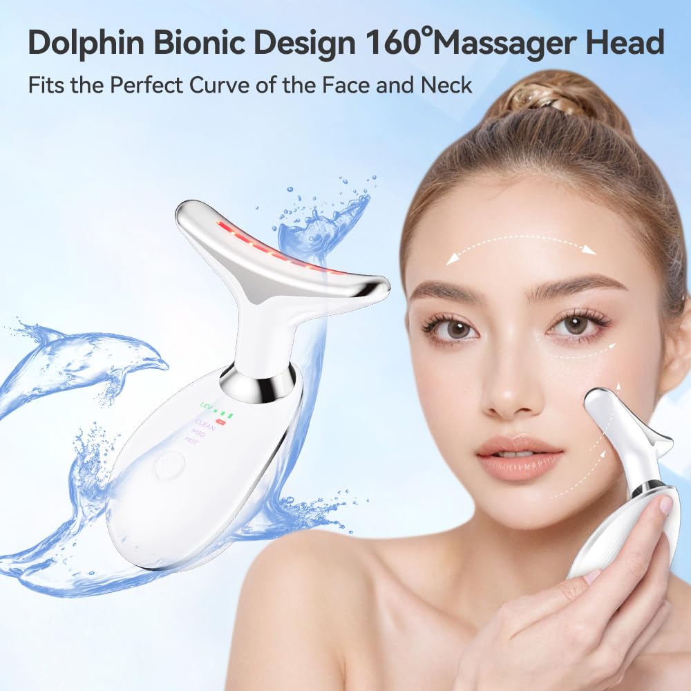 Neck Massager, 7-in-1 Multifunctional Facial Massager, Face Sculpting Tool for Skin Care, At-Home Face Tool with Vibration and T