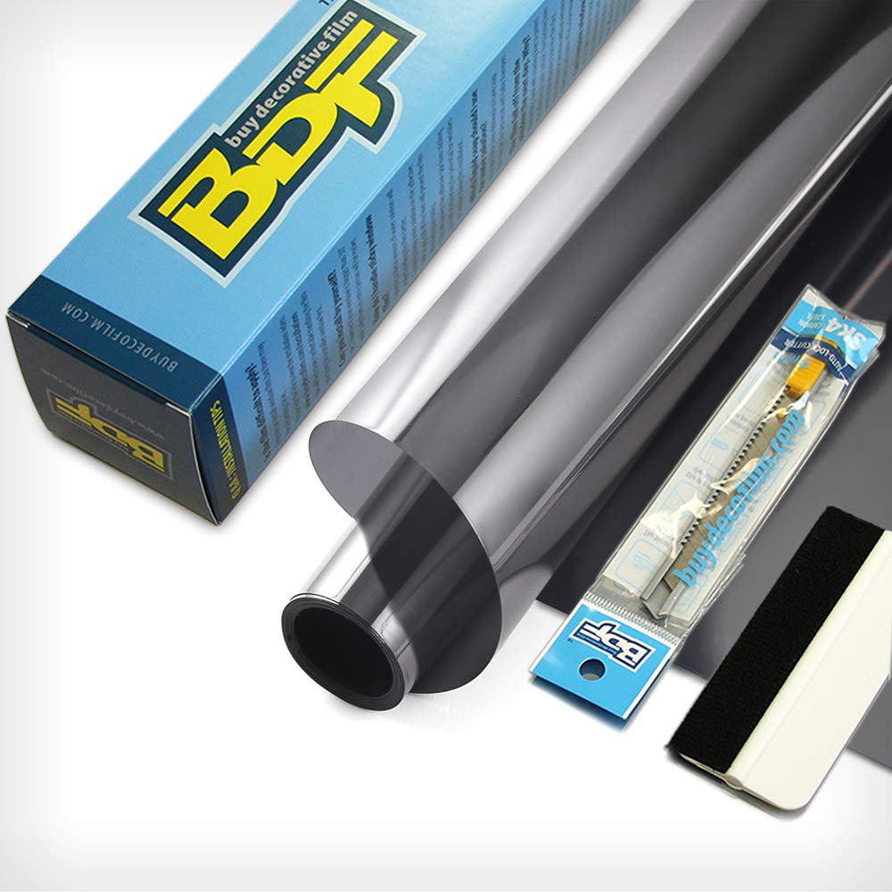 BDF 1SBK Window Film Static Cling Heat Rejection and Daytime Privacy Silver & Black - 35.4in X 14ft