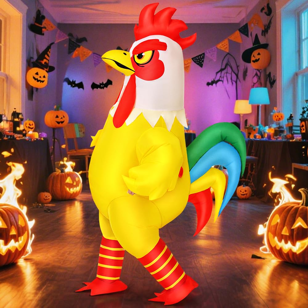 KOOY Inflatable Chicken Costume Adult, Inflatable Costumes for Adult, Inflatables Rooster Costume Women/Men for Fancy Funny Party, Full Body Blow Up Costumes, Cock Dress Chicken Onesie for Halloween