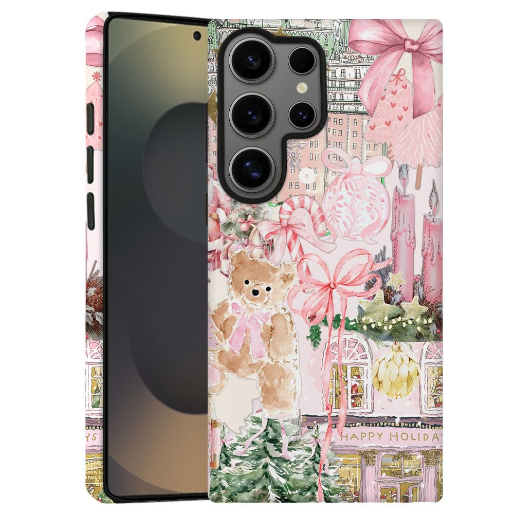Case for Samsung Galaxy S24 Ultra,Pink Tree Christmas Holiday Phone Case Military-Grade Drop Protection Cover for Women Girl - F