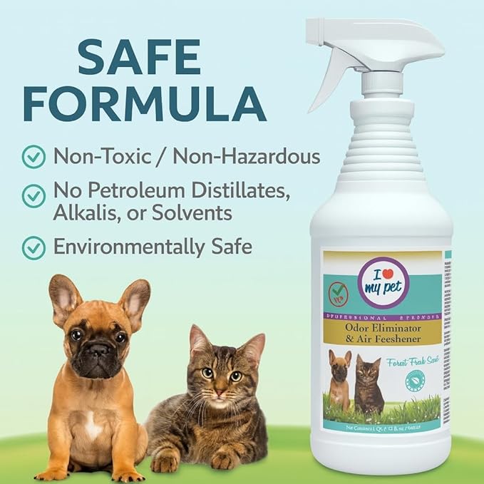 I Love My Pet Odor Eliminator Spray for Home - Instant Neutralizer for Dog and Cat Urine, Carpet, Furniture & Couch Safe, 32oz Forest Fresh Scent - Strongest Enzyme Cleaner for Pet Smell