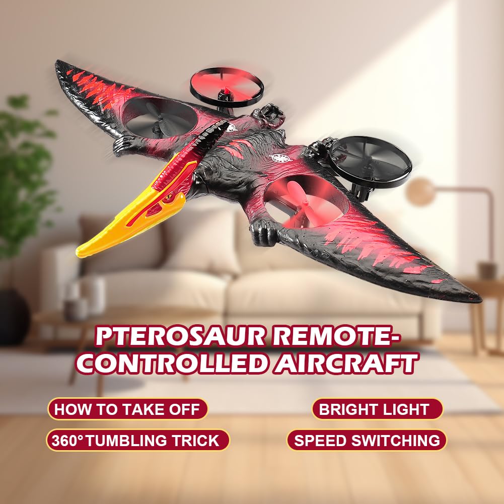 Pterodactyl Drone Dragon Toys Drones for Kids and Adults Easy to Flying Dinosaur Toys Remote Controlled Aircraft for Beginners Hobby RC Plane Toys Birthday Gifts for Boys 8-12