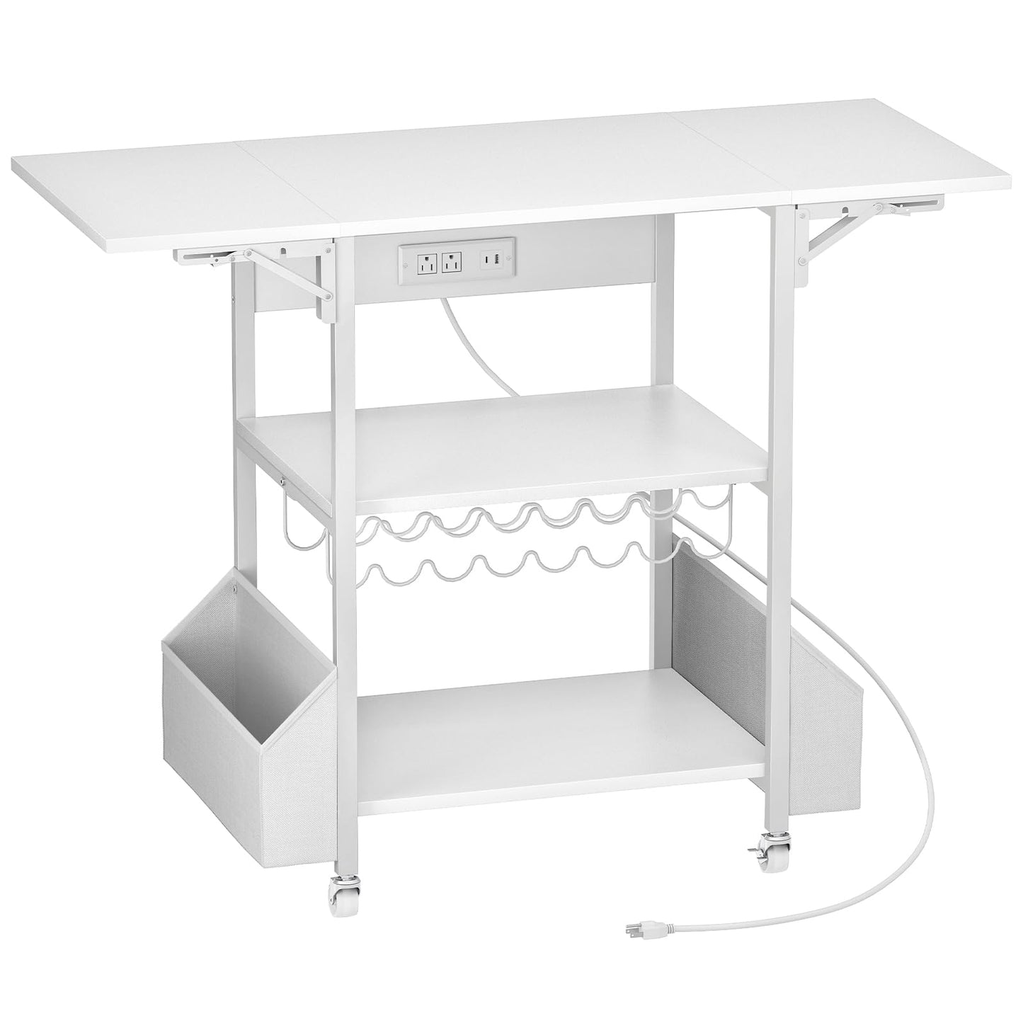 CHOEZON Foldable Heat Press Table with Charging Station, Movable Heat Transfer Stand with Vinyl Roll Holder and Storage Pockets, Mobile Workbench for DIY Sublimation Transfer, White TPS03UWB
