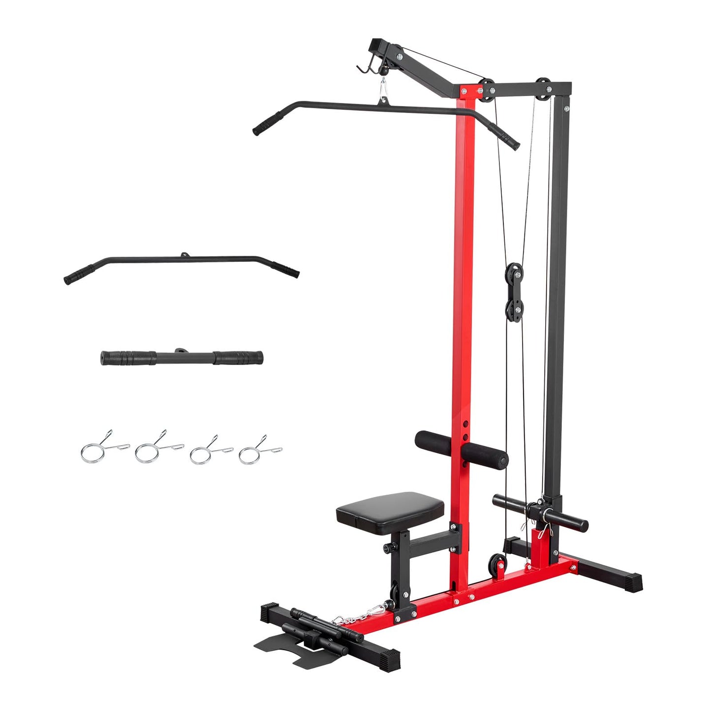 VEVOR LAT Pull Down Machine, 2-in-1 Row Cable Machine, Cable Machines Home Gym with Adjustable Seat&Height, 4-Level Adjustable Foam Roller, Load 500 lbs LAT Tower for Back, Chest, Tricep