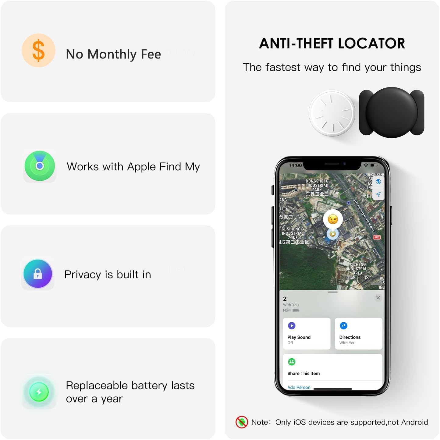 Hongtop Tracker Device For Vehicle,No Monthly Fee Real Time Gps Car Tracker Works With Apple Find My (Ios Only),Mini Hidden Car