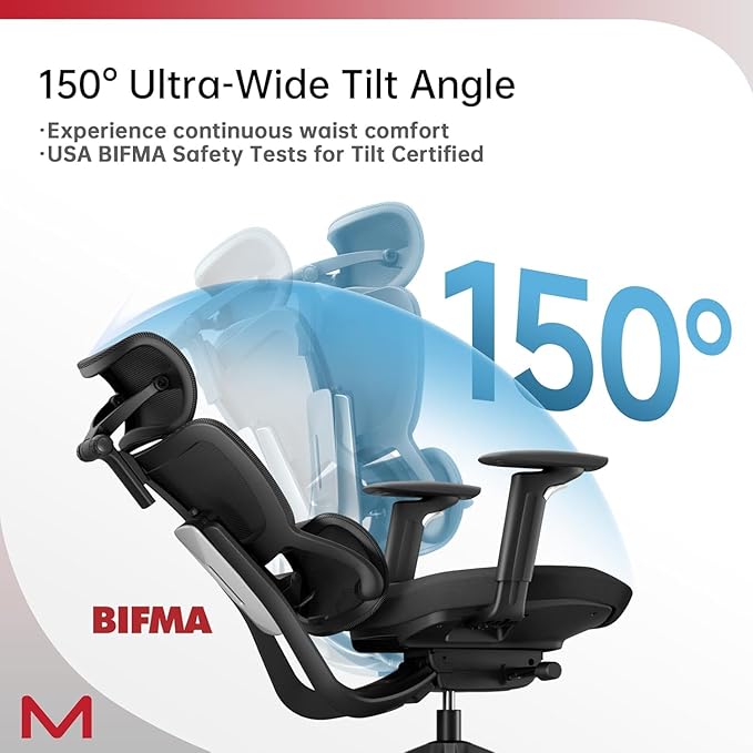 Motostuhl S3P Ergonomic Office Chair with High-Density Foam Seat & VTS Sliding Backrest - High Back Desk Chair with 150° Recline, 3D Cantilever Headrest, Adaptive Lumbar Support for Home Office