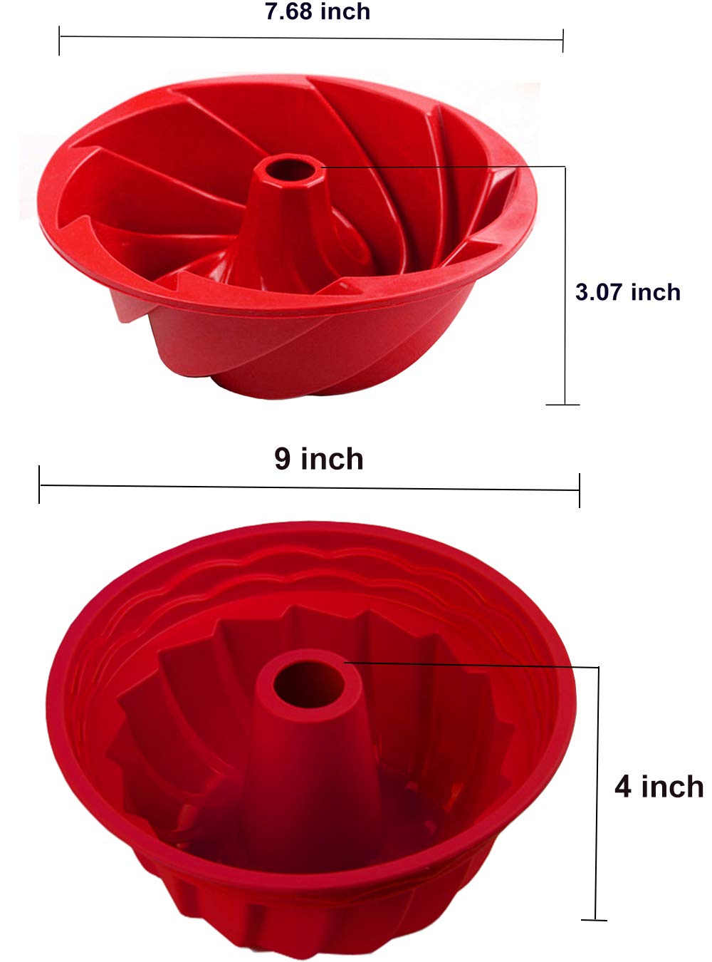 IELEK Silicone Fulted Pan Cake Nonstick Jello Molds Tube for Baking Cake, Jello, Gelatin, Bread, Para Gelatinas