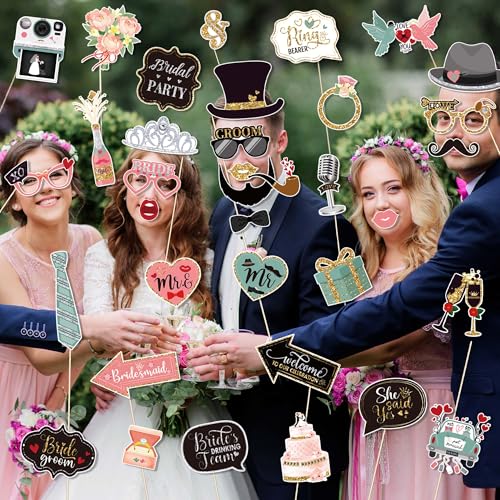 36 PCS Wedding Photo Booth Props Party Supplies Selfie SignsHoliday Picture Decorations Photo Booth Props for Weeding Part...