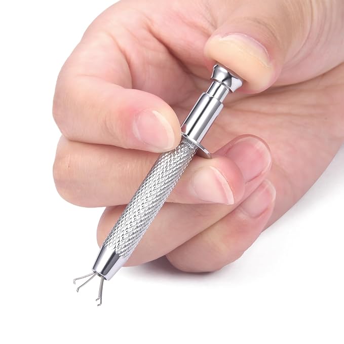 DJCIW Piercing Assistant Pen, Piercing Ball Grabber Tool,Precision2.8inch Pick-Up Tool with 4 Prongs for Jewelry Making Crafts Claw Tweezers for Small Parts Gems Nails Clamping