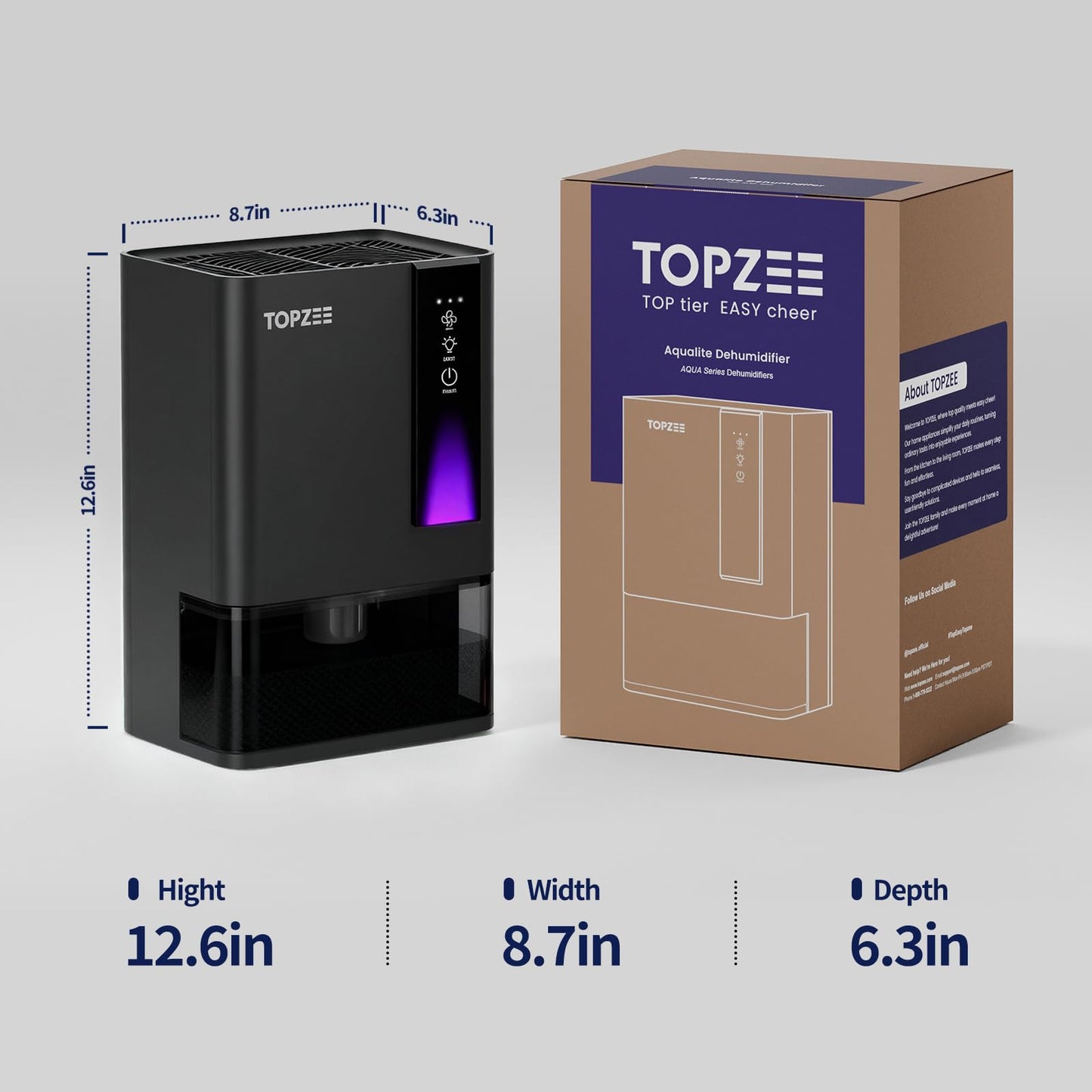 Dehumidifiers for Home, Dehumidifier for Bedroom Bathroom Basement with Auto Shut Off, Dual-Semiconductor Quiet Dehumidifier, Black