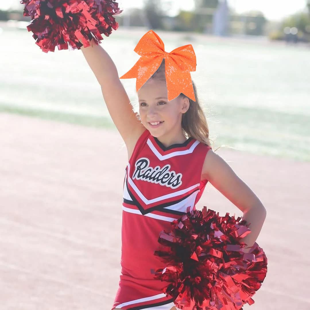 2 PCS 8 Large Cheer Bows Sequin Cheer Hair Bows Ponytail Holders Cheerleading Bows for Jumbo Cheerleading Teen Girls Sports (Or