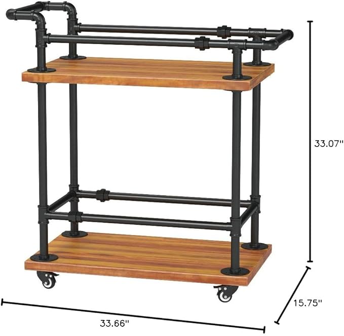 DOFURNILIM Industrial Pipe Bar Carts/Serving Carts/Kitchen Carts/Wine Rack Carts on Wheels with Shelves - Wood Rolling Carts - Wine Tea Liquor Shelves/Holder - Home Furniture