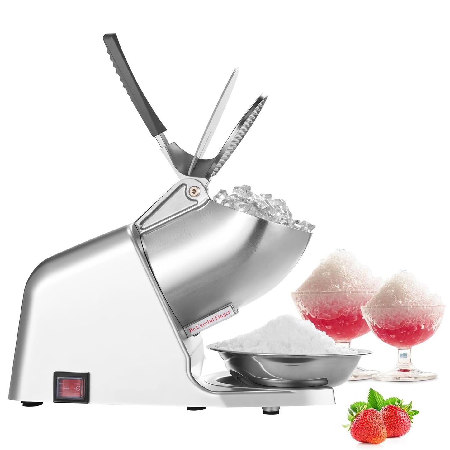 VEVOR Ice Crusher Machine, 286lbs Per Hour Electric 4 Blades Snow Cone Maker, Stainless Steel Shaved Ice Machine with Bowl and C