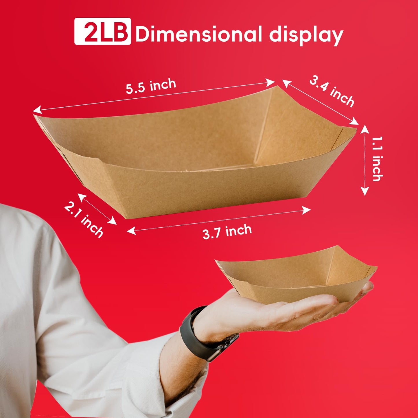 JOLLY CHEF 2lb Paper Food Trays, 250 Pack Disposable Paper Boat, Serving Boats for Gameday, Food Holder Trays for Snacks French Fries Nachos Hot Dog Tacos BBQ Party