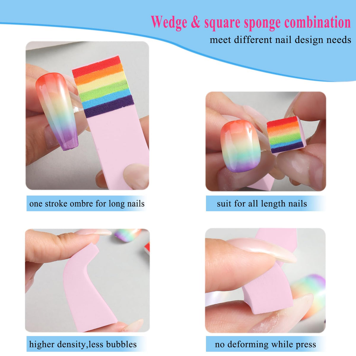 Fcozpjk 100Pcs Soft Nail Sponges for Ombre, Gradient Effect Pink Nail Art Sponges With Grabbing Pen 6Pcs Wedge Sponges Aura Nail