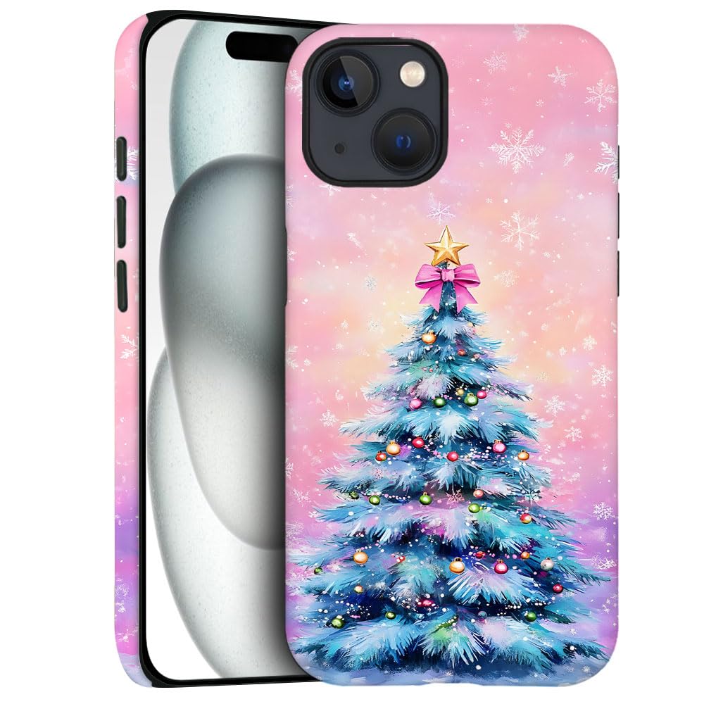 DJSOK Compatible with iPhone 14 Plus,Frosted PC Anti-Scratch Shockproof Case - Christmas Tree Pink