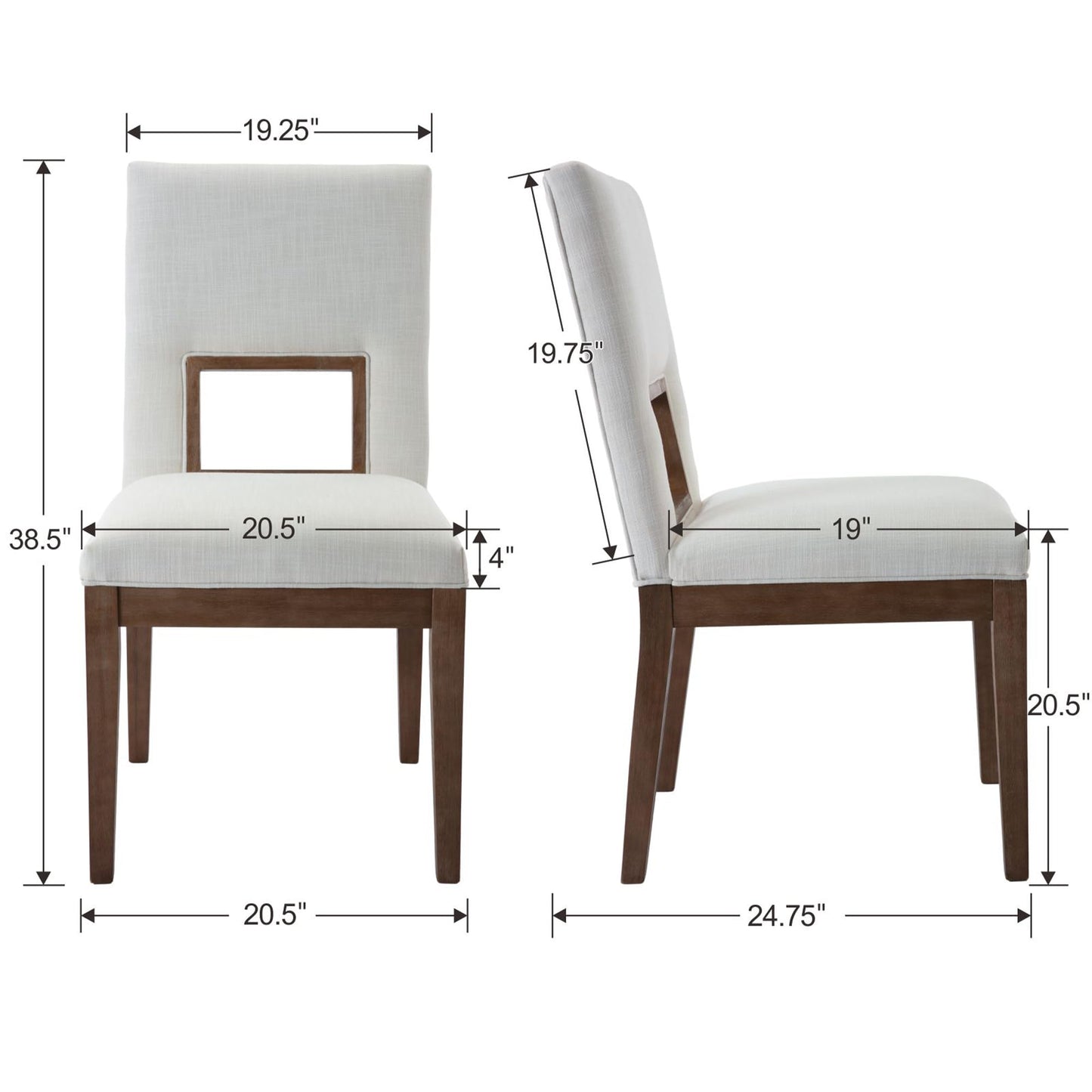 LZAREAL Modern Farmhouse Dining Chairs with Open Back Set of 4 Upholstered Linen Wood Dining Room Chair with Back Wooden Chairs for Restaurant Dining Room Kitchen, White