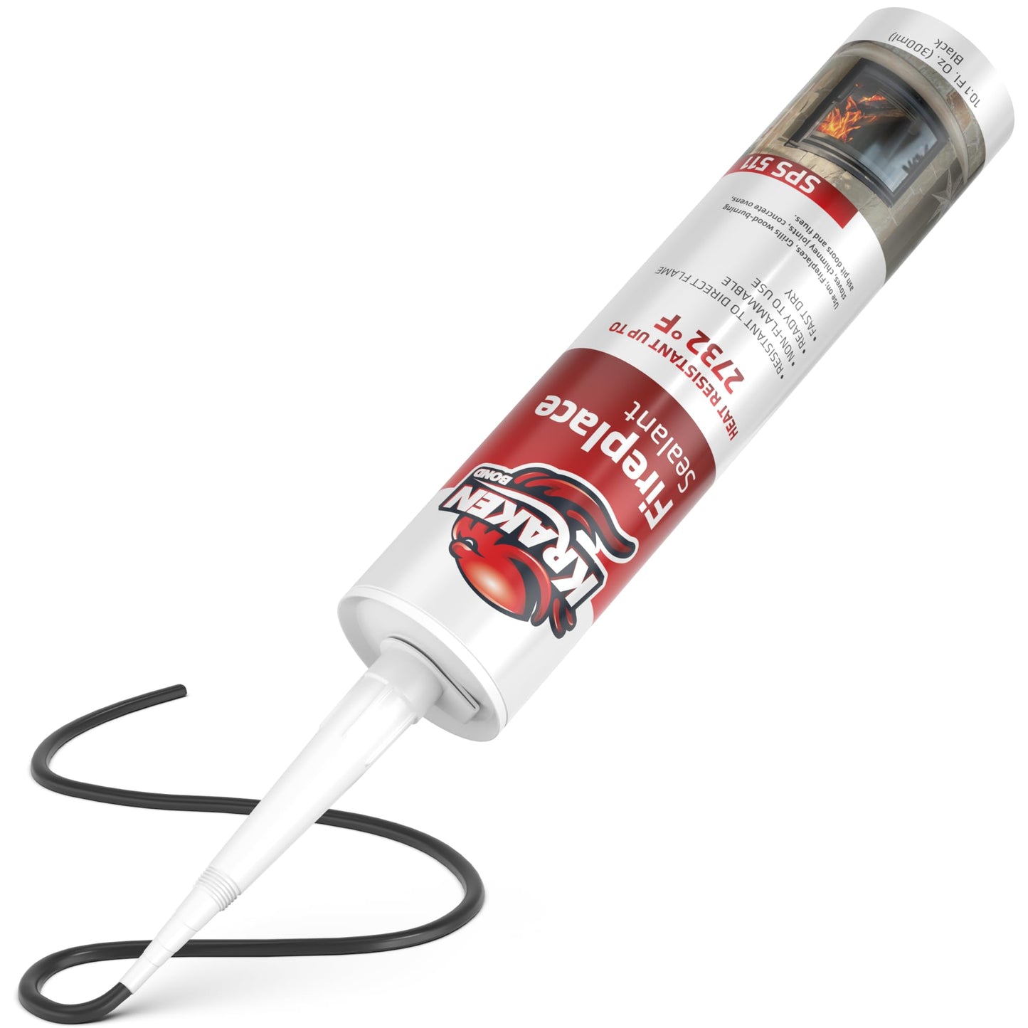 Kraken Bond High Temperature Black Fireplace Sealant 2732°F - (2x10.1oz.) Fire Resistance Up to 2732°F, High Temp Fire Caulk for Ovens, Stoves, Chimneys - Fast Dry, Paintable, Non-Flammable, 2 Pack