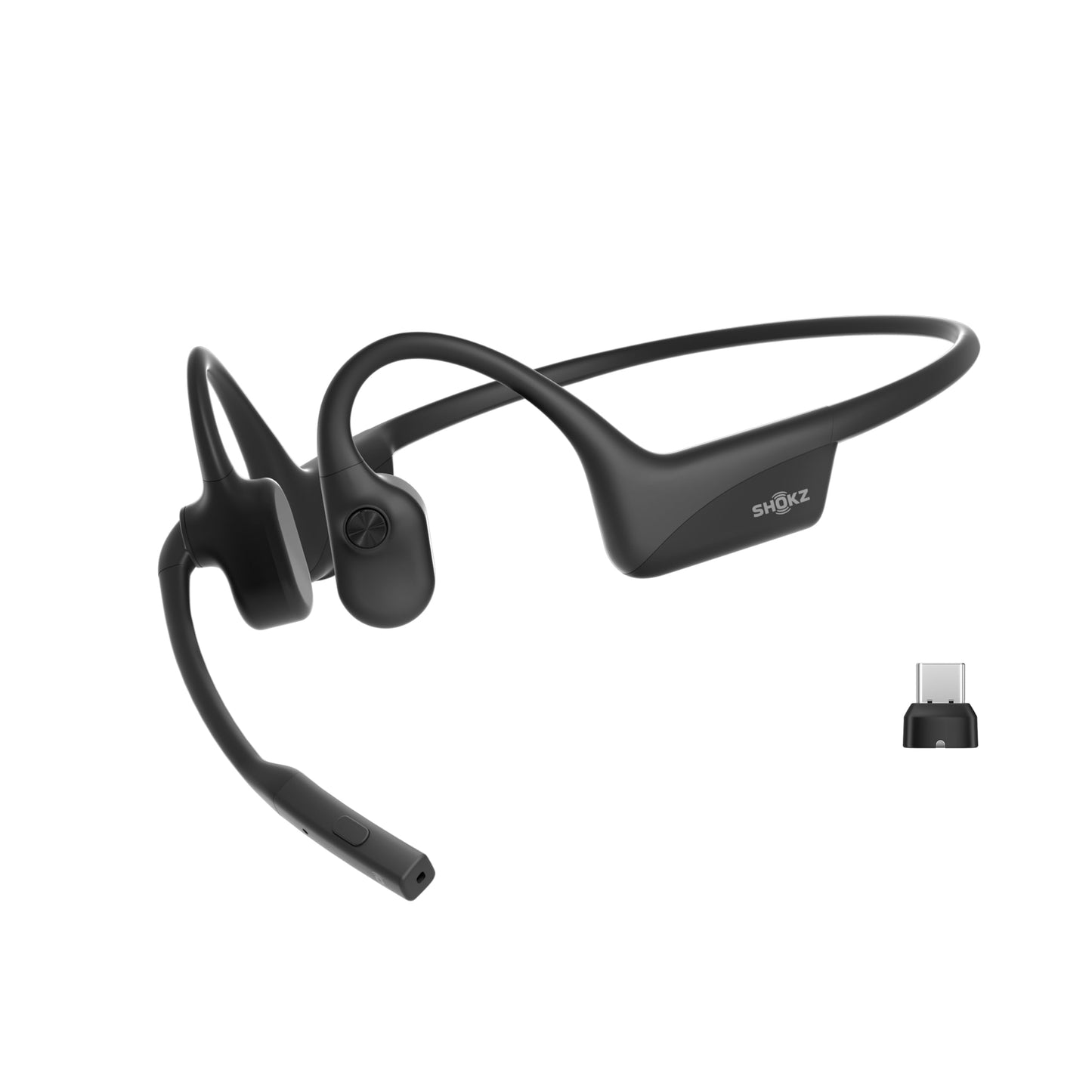 SHOKZ OpenComm2 UC 2025 Upgrade - Open-Ear Wireless Computer Headset with Boom Mic, Bone Conduction Bluetooth Stereo Headphones,