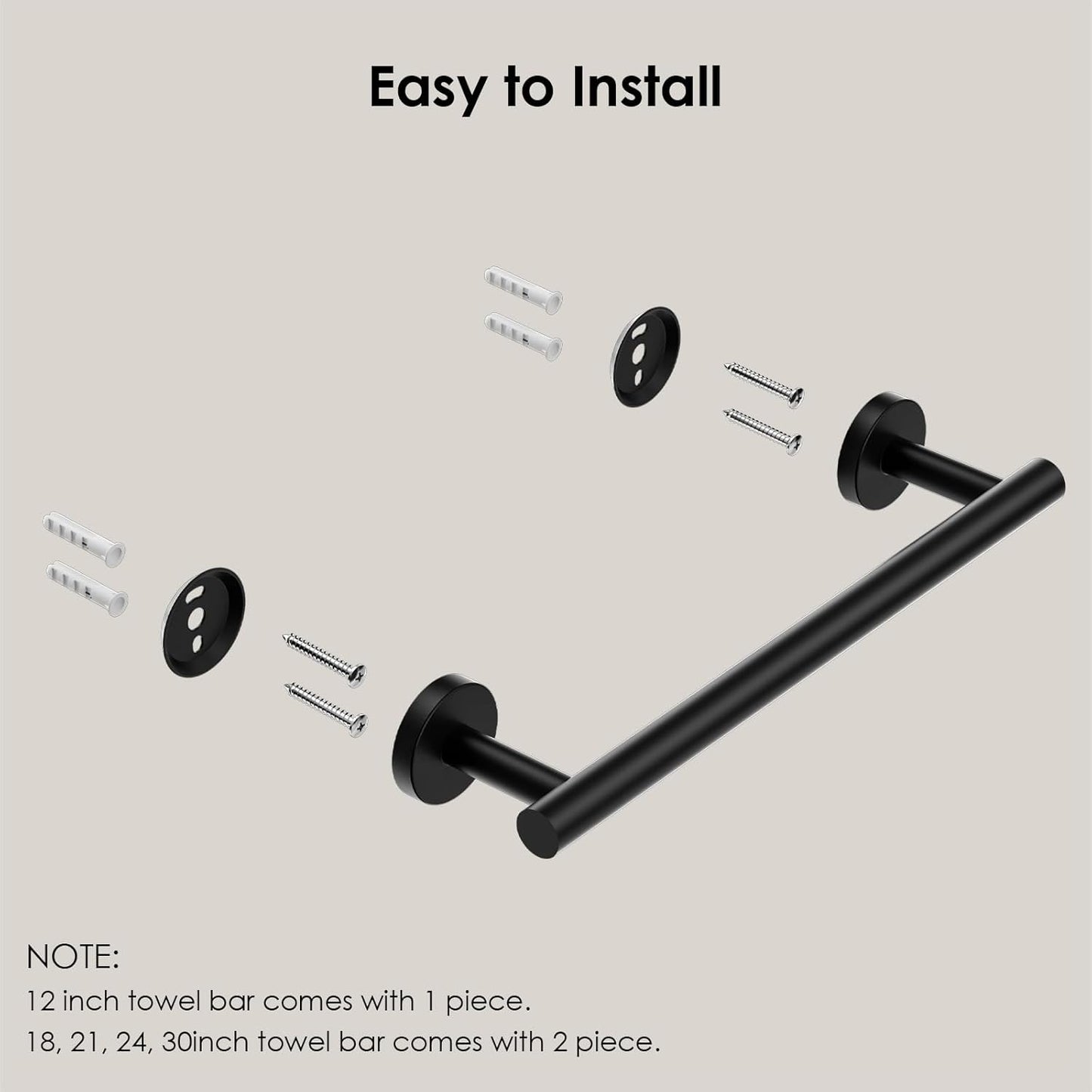 FORIOUS Towel Bar Wall Mounted, Stainless Steel Towel Racks for Bathroom, Includes Wall Mounting Hardware (Matte Black, 14 Inch)