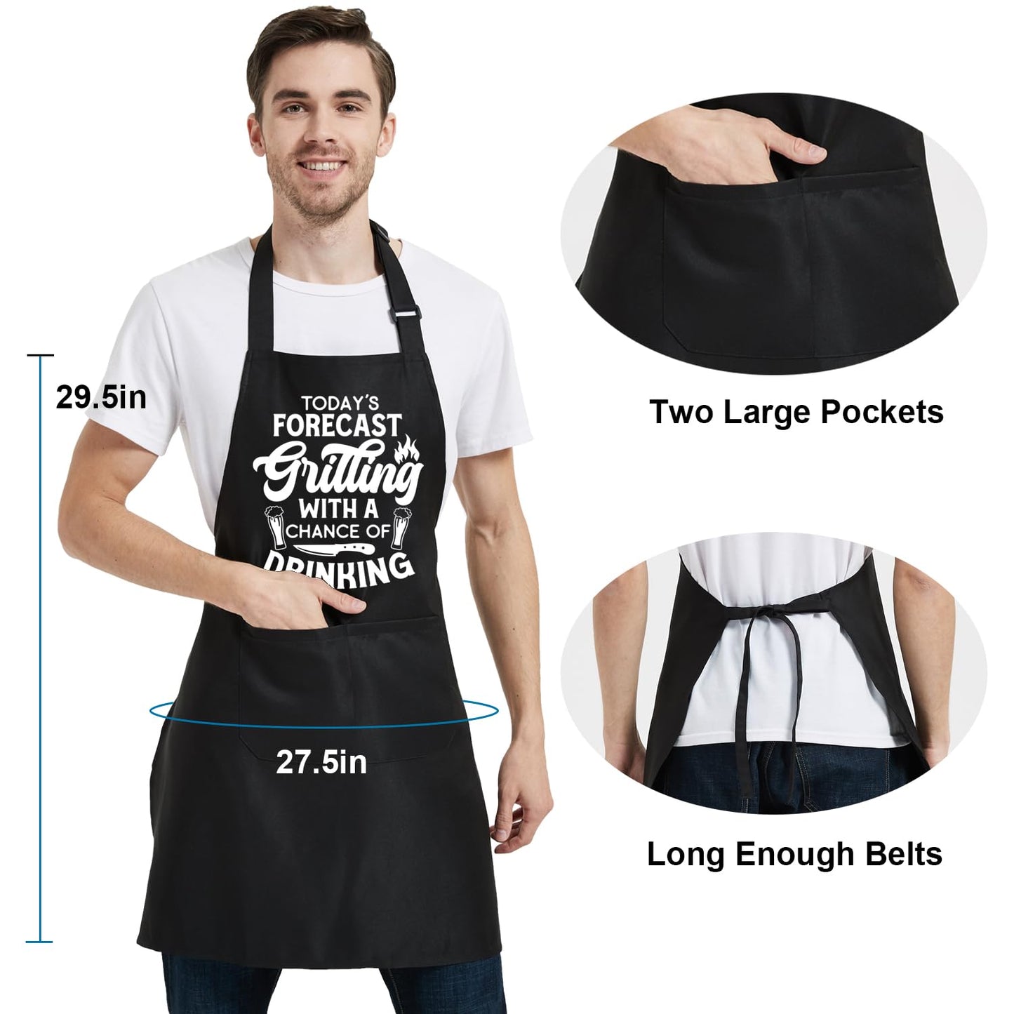 OzosKeiw Funny Grilling Aprons for Men with Pockets, Mens Kitchen Aprons for Cooking BBQ Grill, Chef Apron for Men, Funny Birthday Gift for Dad Husband Christmas Brother Father