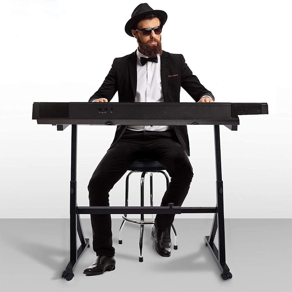 Pyle Universal Electronic Black Heavy-Duty Z Style Keyboard Organ Holder Rack Portable Piano Stand W/Adjustable Height And Width