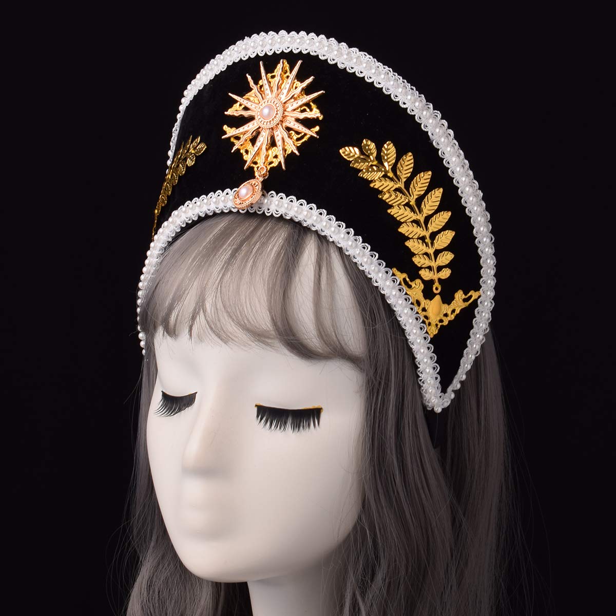 GRACEART Anne Boleyn Hat Headpiece Elizabethan Headwear Tudor Coronet Hood Hat Style-01(Black)