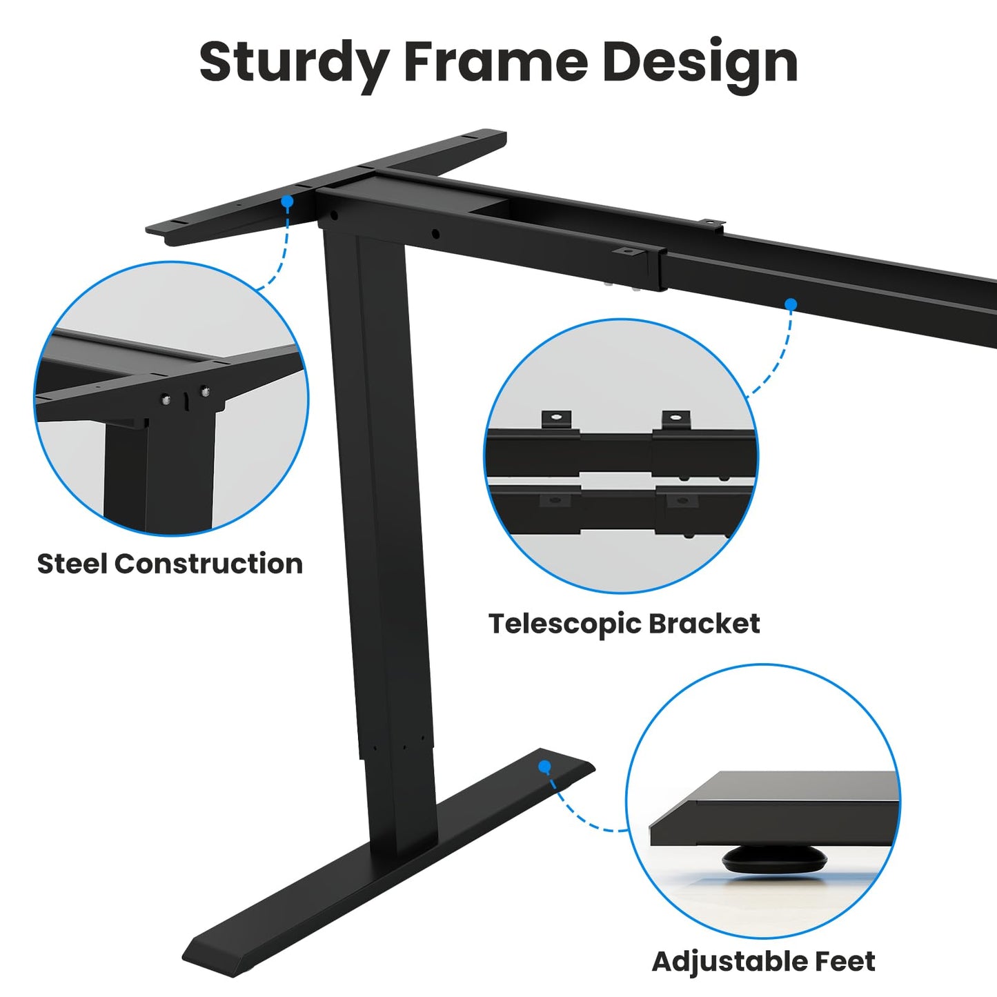ESpefy Dual Motor Standing Desk Frame- Height Adjustable Electric Desk Legs, Heavy Duty Sit to Stand Up Desk Base, 4 Memory Settings Controller for Adjustable DIY Desktop, Over 300 lbs Load Capacity