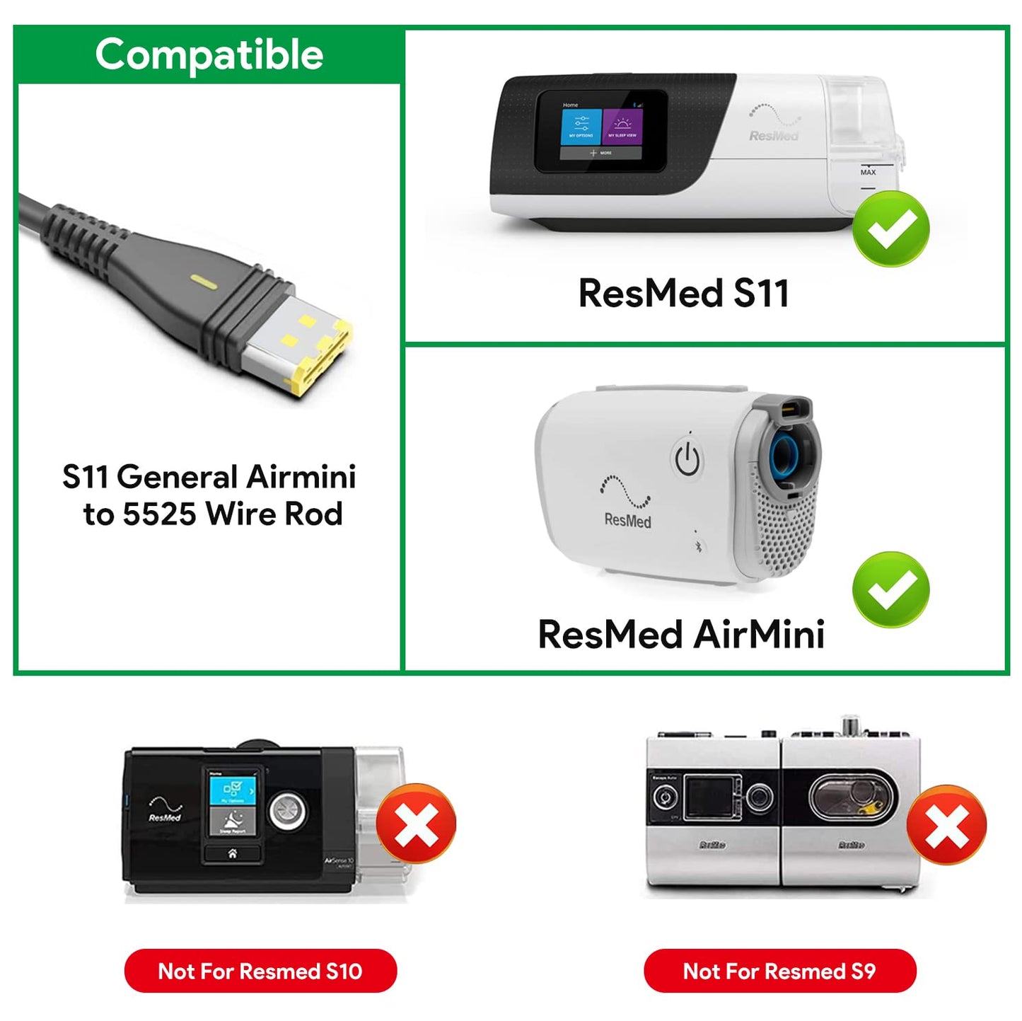 KFD Airsense 11 Airmini Power Cord DC24V Convert Cable for ResMed Airsense 11 S11 390000 Resmed AirMini CPAP Machine DC Power Cable 5.5mm for Medistrom 24V Battery Backup/Power Station/Power Bank