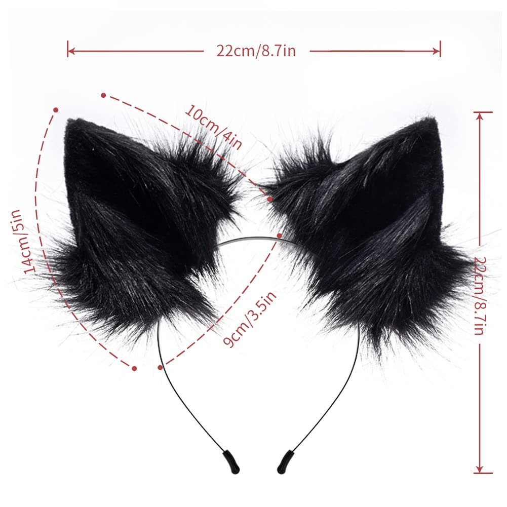 JUNBOON Faux Fur Cat Ears and Wolf Fox Tail Set Adult Punk Collars Kit for Halloween Anime Cosplay Party