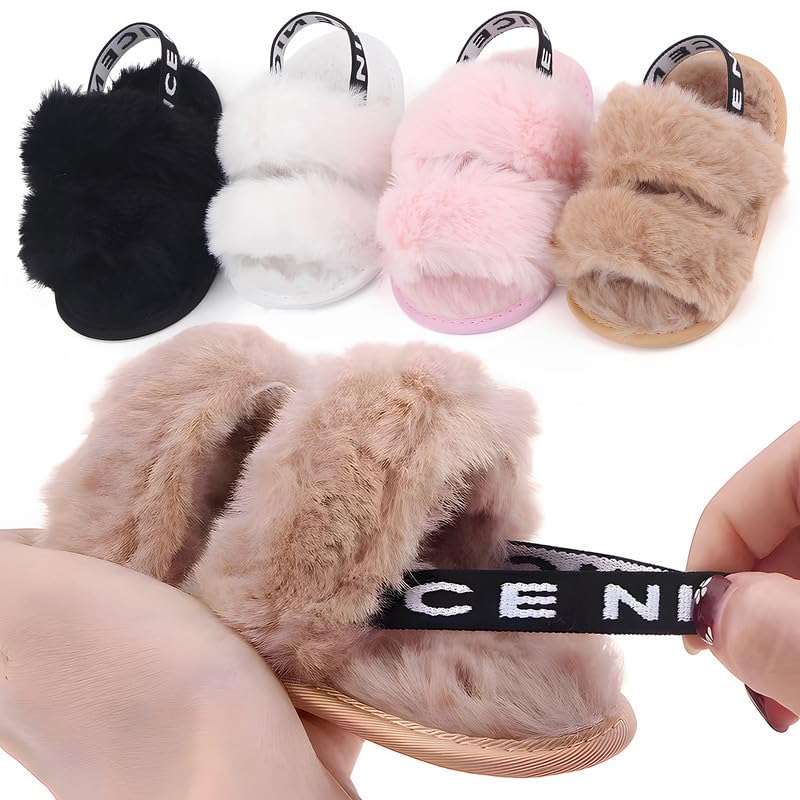 QIETION Girl's Soft Plush Lightweight House Slippers Non Slip Cross Band Slip on Open Toe Cozy Indoor Outdoor Slippers