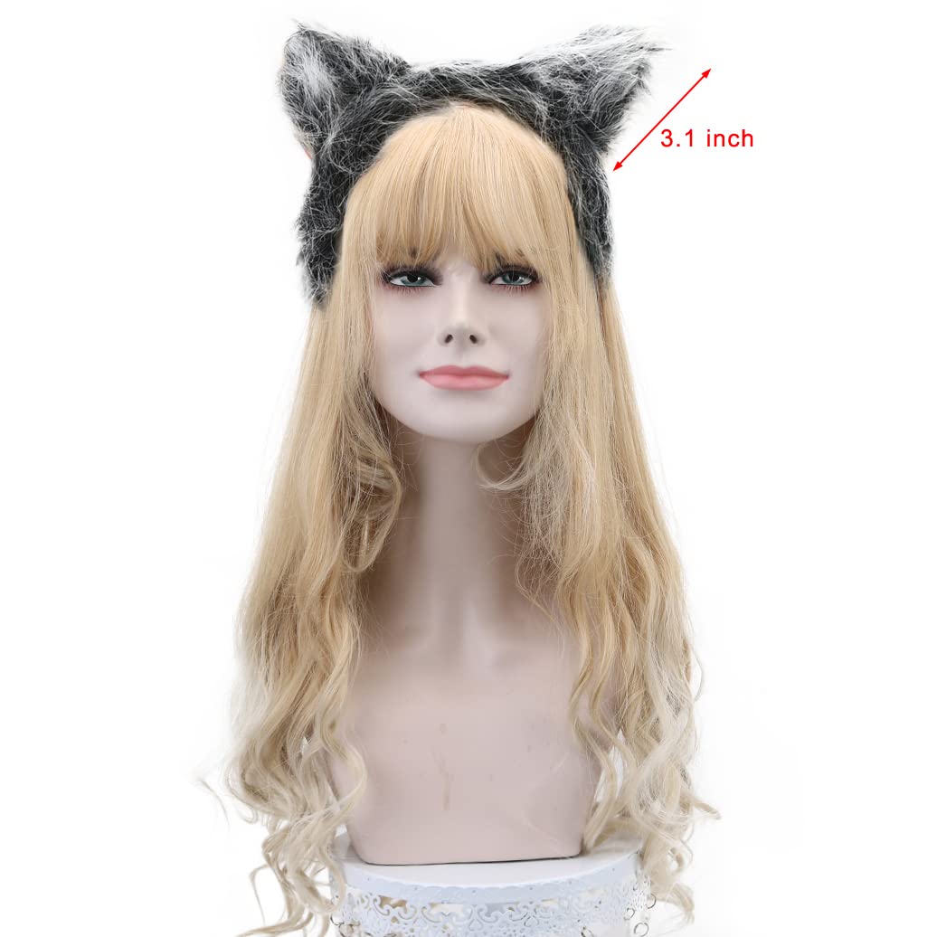 HODRME Plush Grey Wolf Ears Headband-Halloween Christmas Festival Theme Party Animal Cosplay Costume Headbands